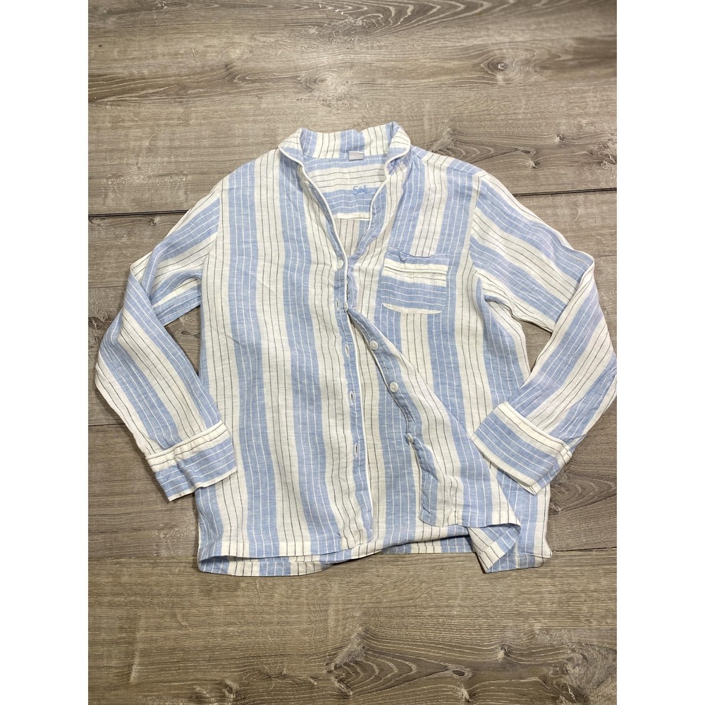 S&L Shirt Womens Medium Blue‎ White Striped Button Front Tunic Lightweight Top